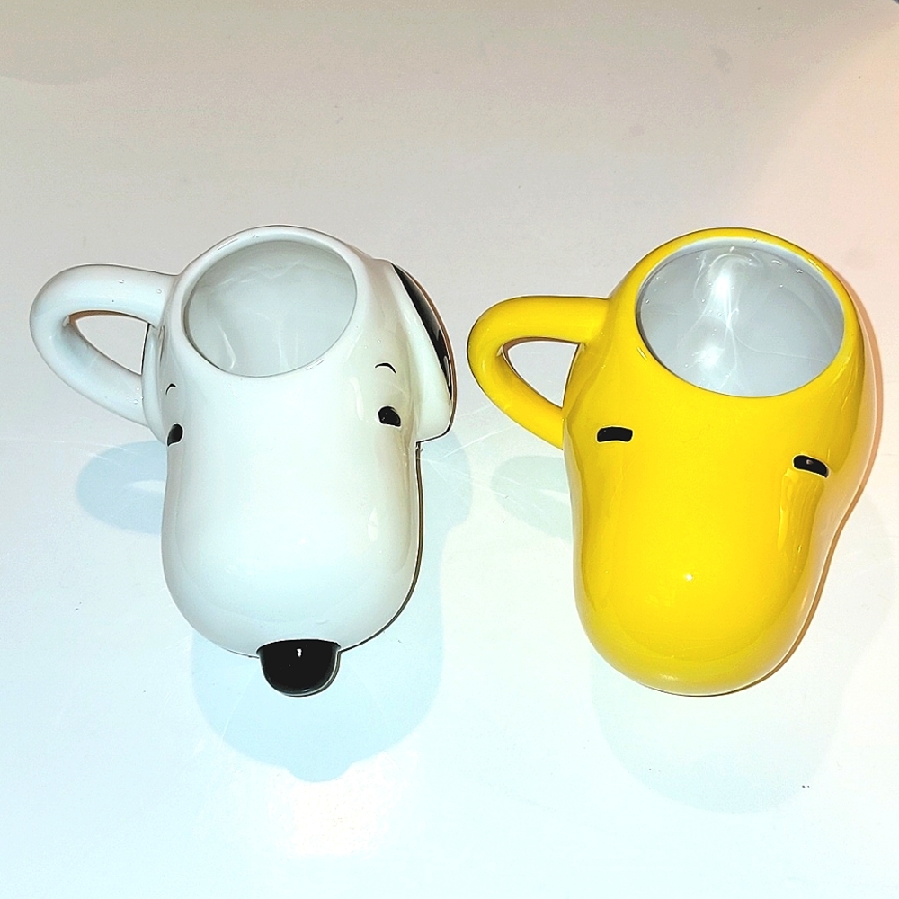 PEANUTS SNOOPY & WOODSTOCK SCULPTED HEAD CERAMIC COFFEE/TEA MUGS